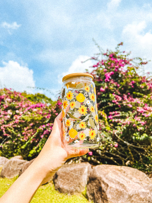 Yellow Flora 16oz (470ml) Glass Cup