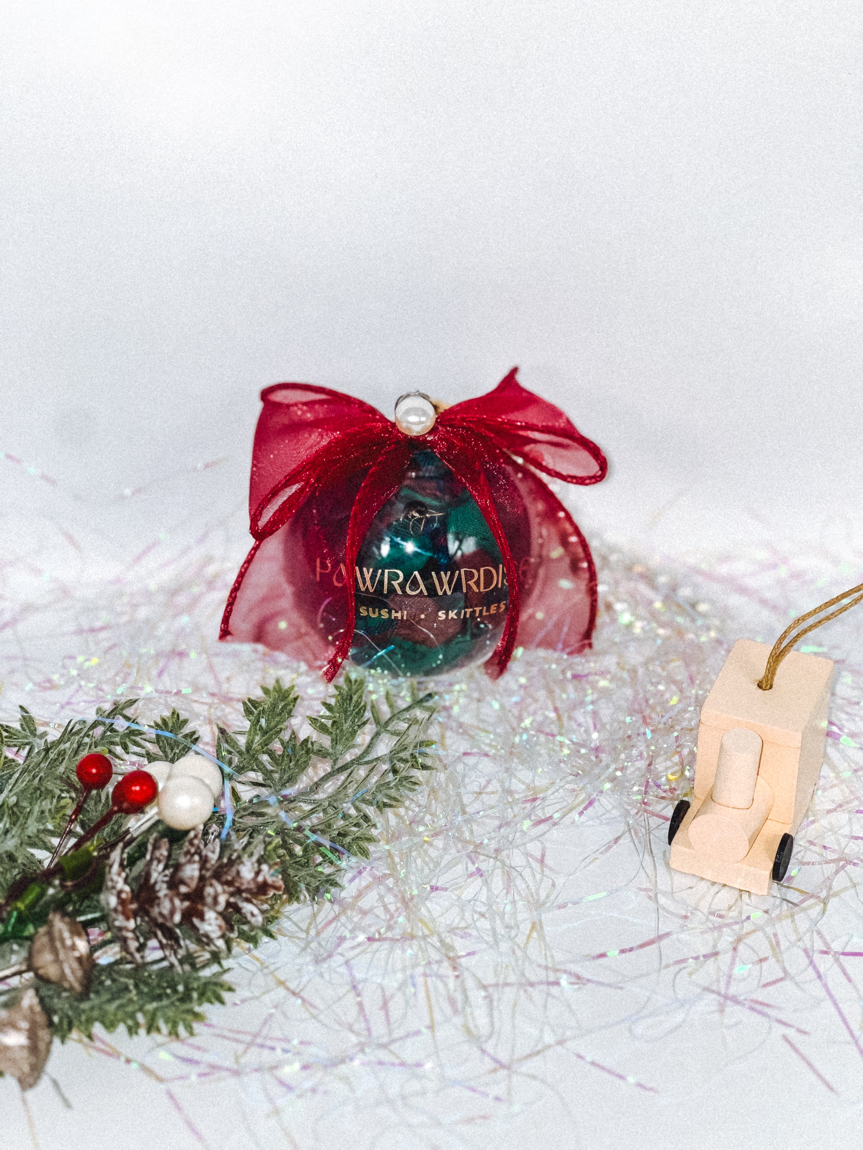 Ruby Ribbon Pearl Ornament