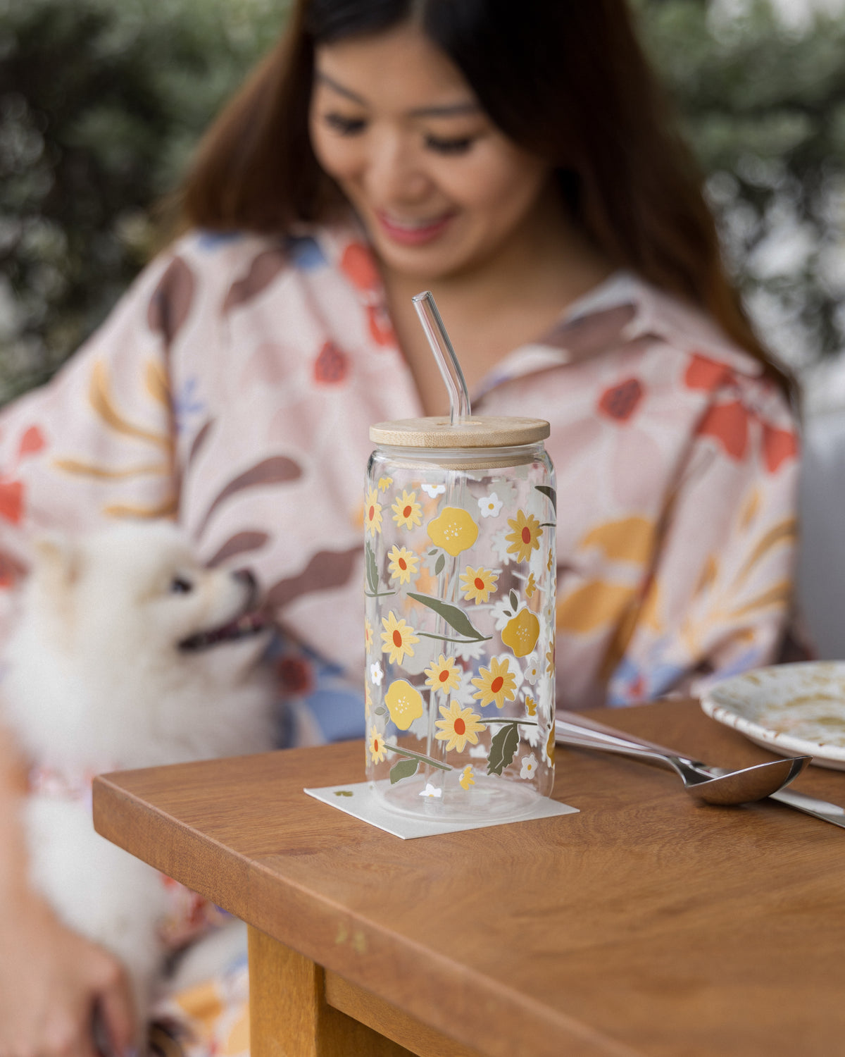 Yellow Flora 16oz (470ml) Glass Cup