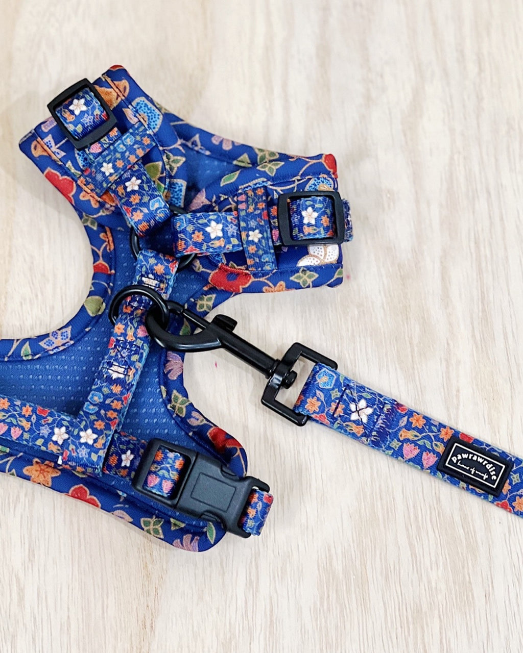 Caddy batik harness with leash back view