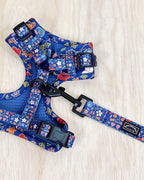 Caddy batik harness with leash back view