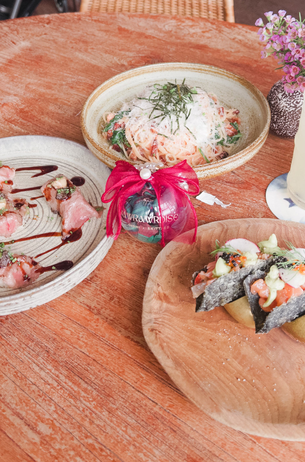 Ruby Ribbon Pearl Ornament