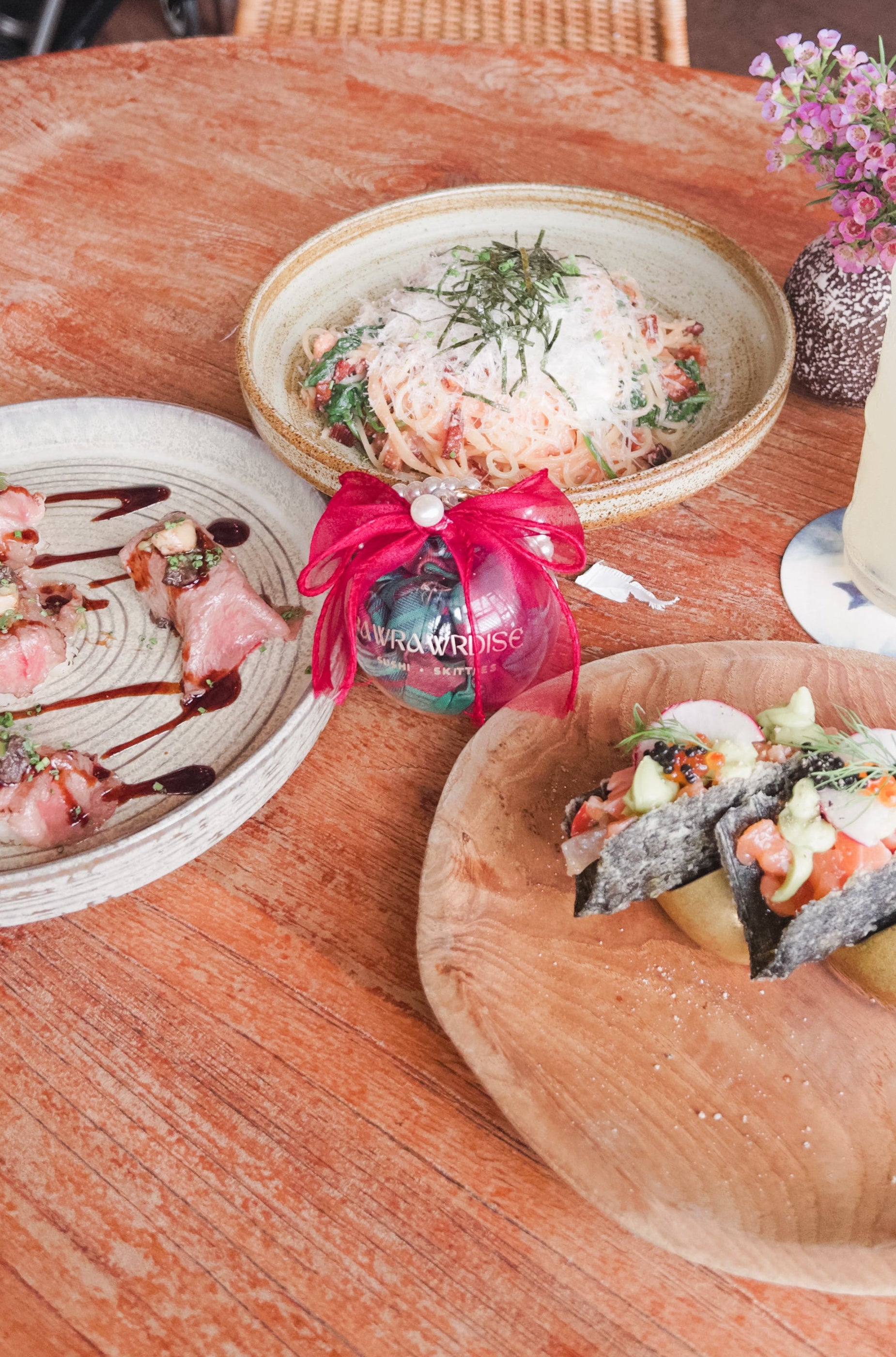 Ruby Ribbon Pearl Ornament