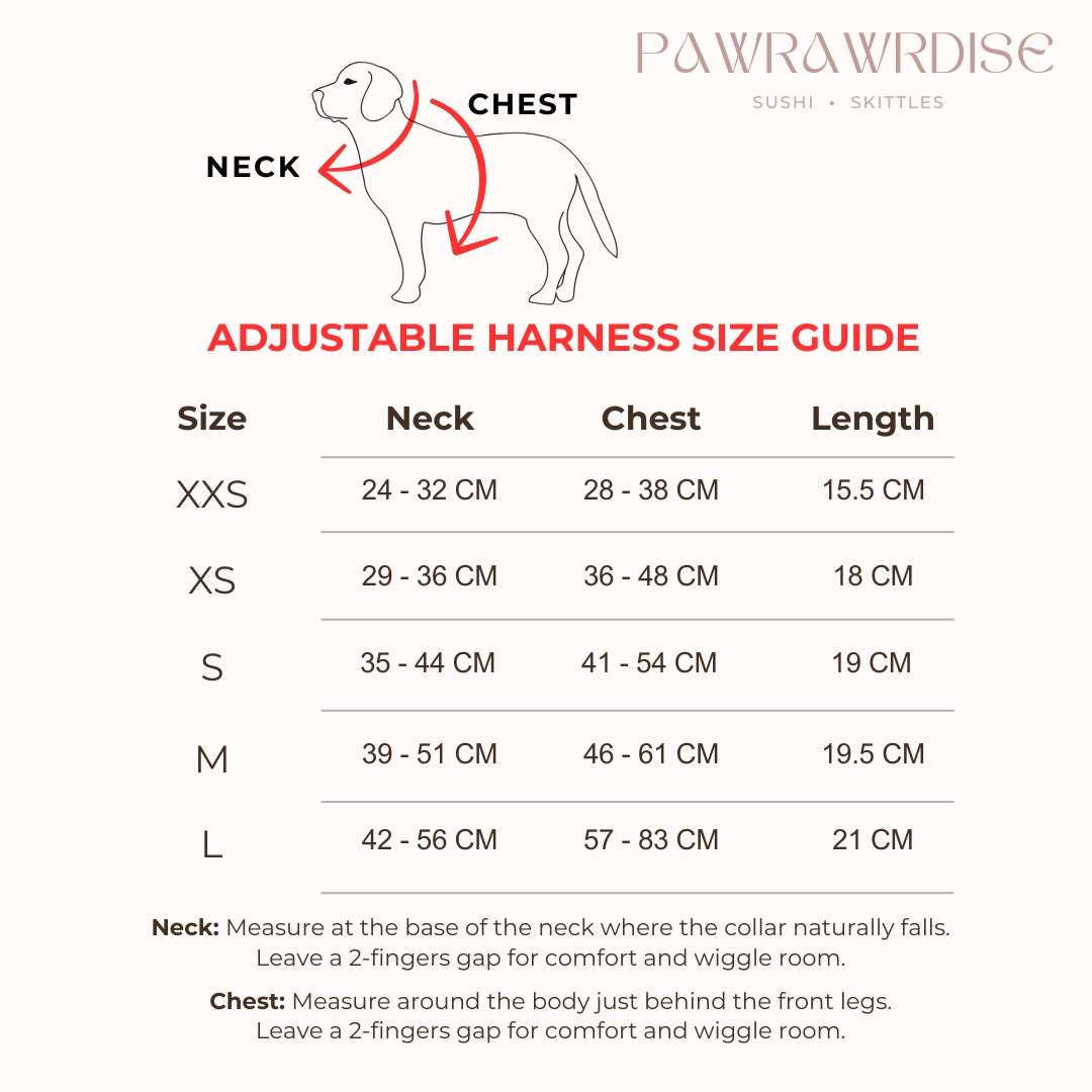Dog harness size guide