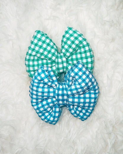 Poppy Seersucker Pillow Bow / Neon Blue