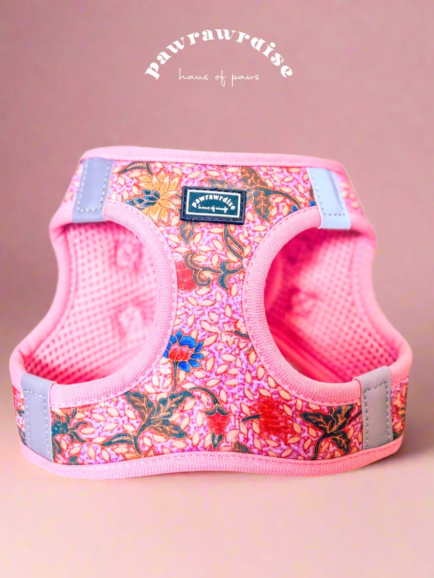 Leigh Nonya Batik step-in harness with a floral pattern and lined with mesh padding inside