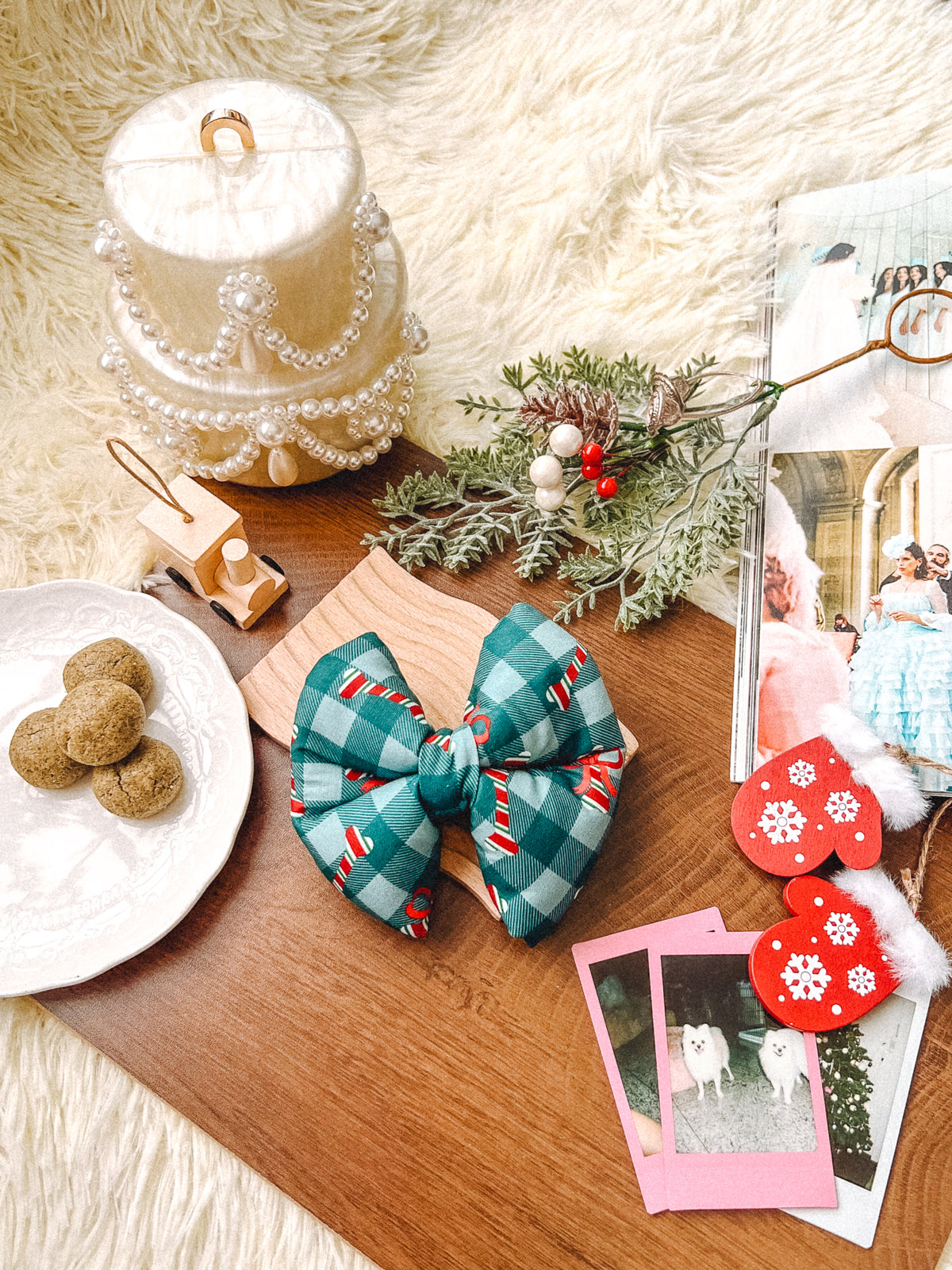 Candy Bone Pillow Bow – handmade pillow bow for pets in a signature print