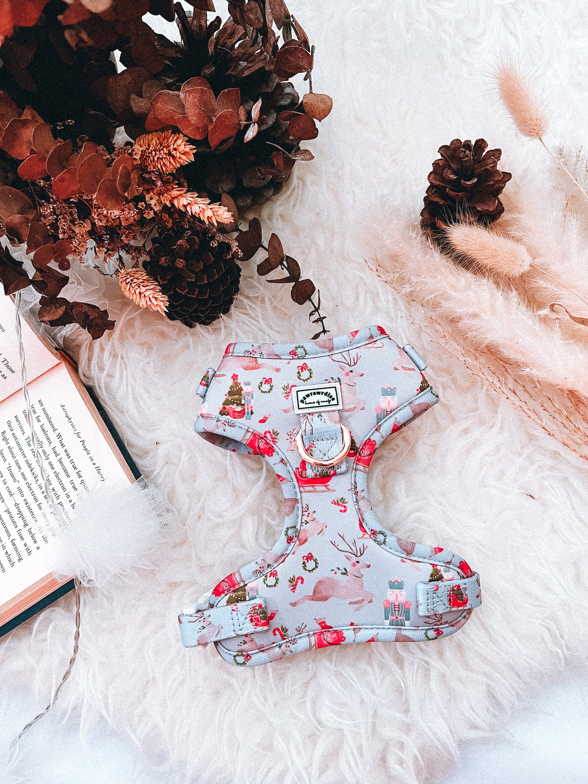 Dreamy Winter Adjustable Harness: adjustable straps and winter-inspired print, a harness for dogs and cats