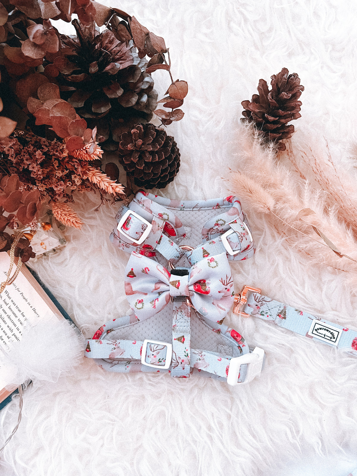 Dreamy Winter Adjustable Harness: adjustable straps and winter-inspired print, a harness for dogs and cats