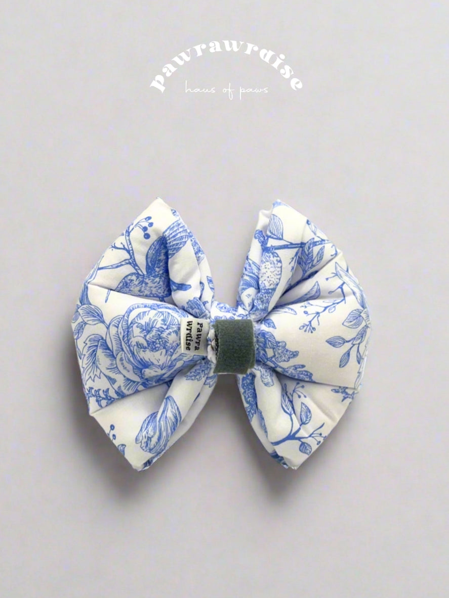 Enchanted Pillow Bow / Light Blue – handmade pillow bow for pets in a blue and white floral print
