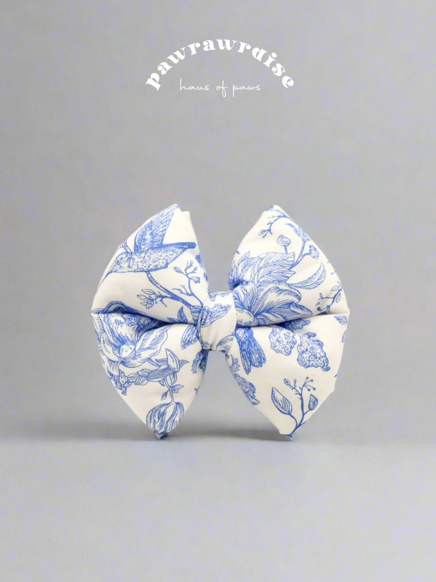 Enchanted Pillow Bow / Light Blue – handmade pillow bow for pets in a blue and white floral print