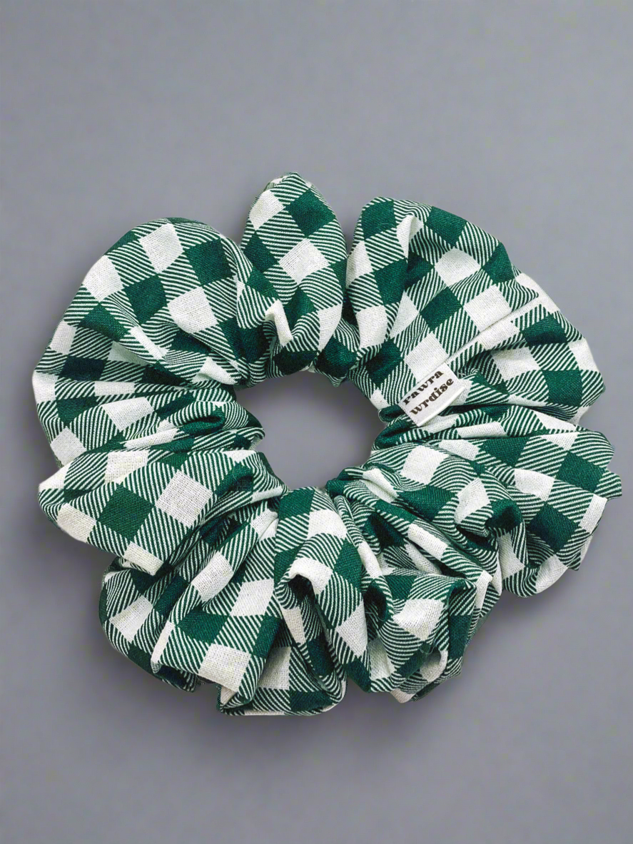 Gingham Green Large Scrunchie – matching hair accessory for pet parents in a gingham print