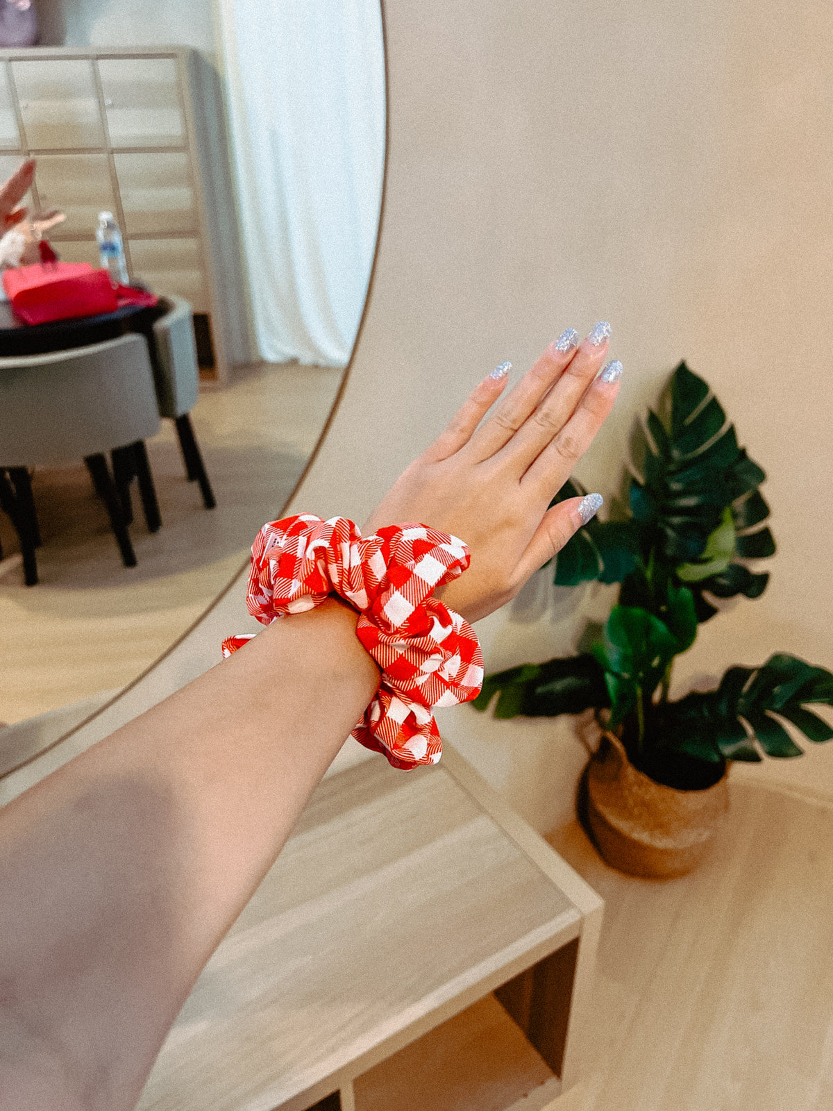 Gingham Red Large Scrunchie – matching hair accessory for pet parents in a gingham print