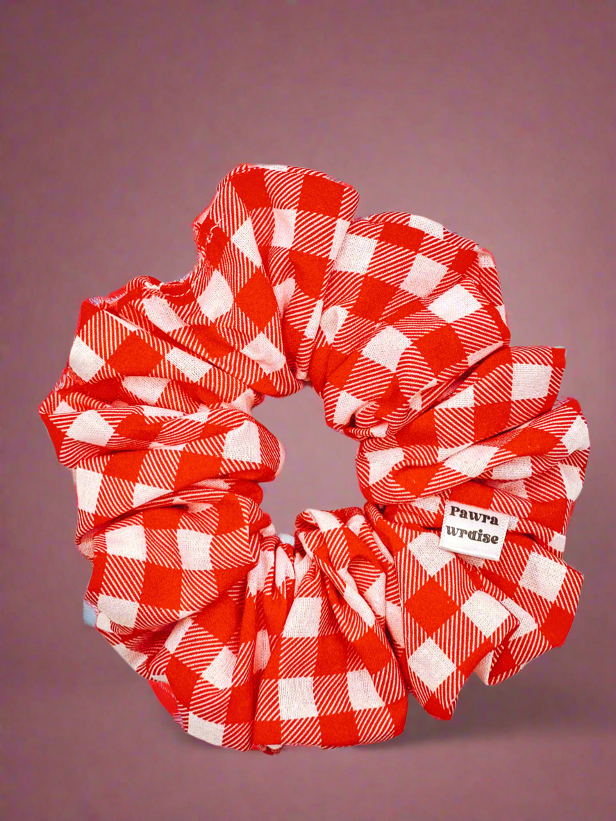 Gingham Red Large Scrunchie – matching hair accessory for pet parents in a gingham print