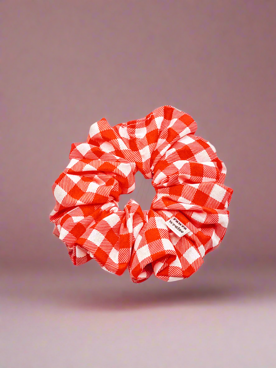 Gingham Red Large Scrunchie – matching hair accessory for pet parents in a gingham print