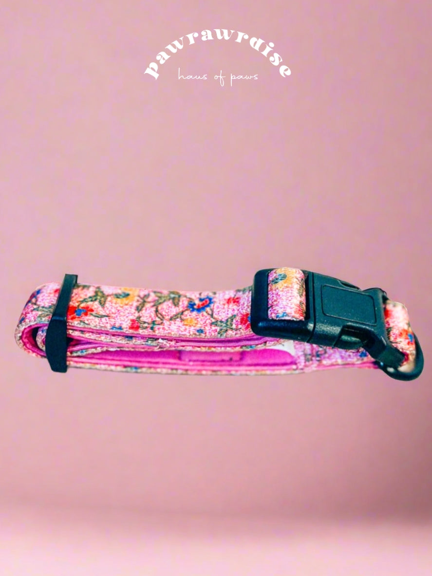 Leigh Nonya Blossom Dog Collar: adjustable dog collar with buckle, leash ring and Nonya-inspired floral print