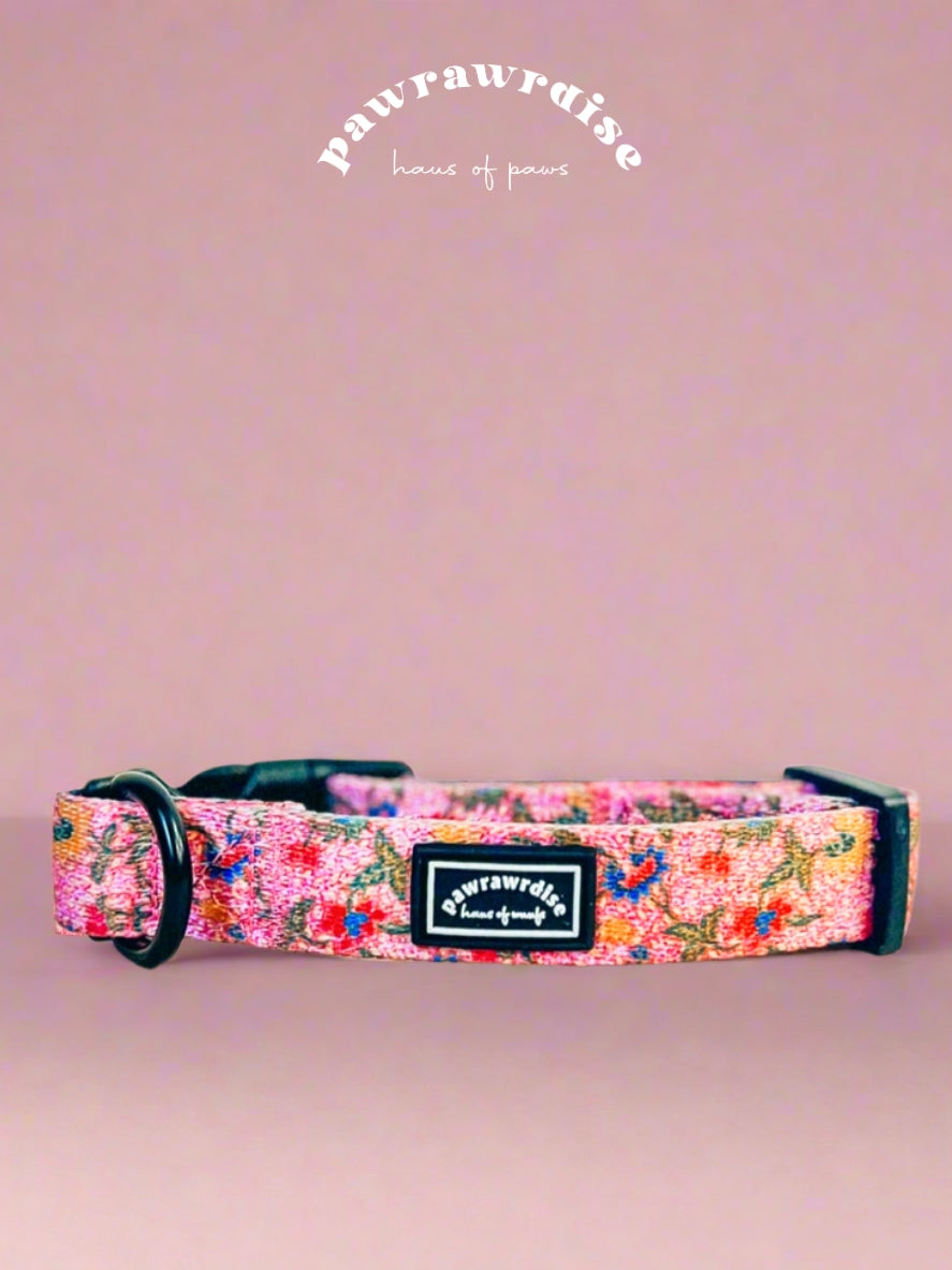 Leigh Nonya Blossom Dog Collar: adjustable dog collar with buckle, leash ring and Nonya-inspired floral print