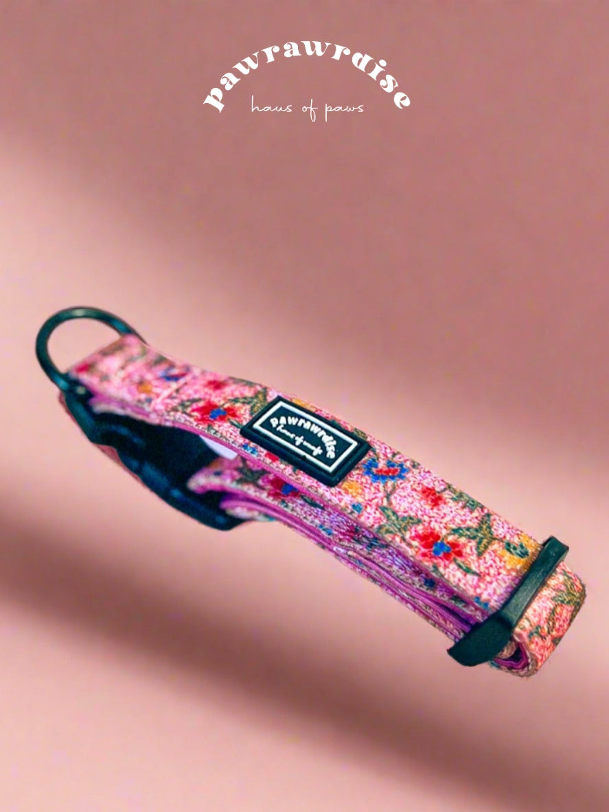 Leigh Nonya Blossom Dog Collar: adjustable dog collar with buckle, leash ring and Nonya-inspired floral print