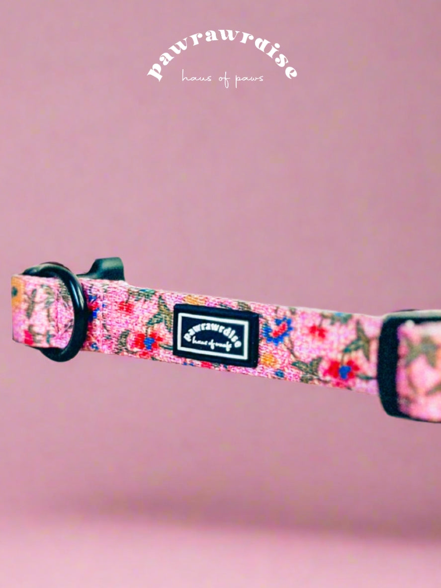 Leigh Nonya Blossom Dog Collar: adjustable dog collar with buckle, leash ring and Nonya-inspired floral print