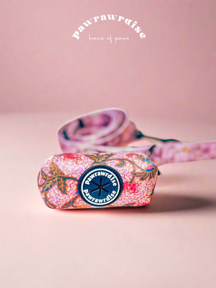 Leigh Nonya Blossom Poop Bag Holder: dog poop bag dispenser in Nonya-inspired floral print