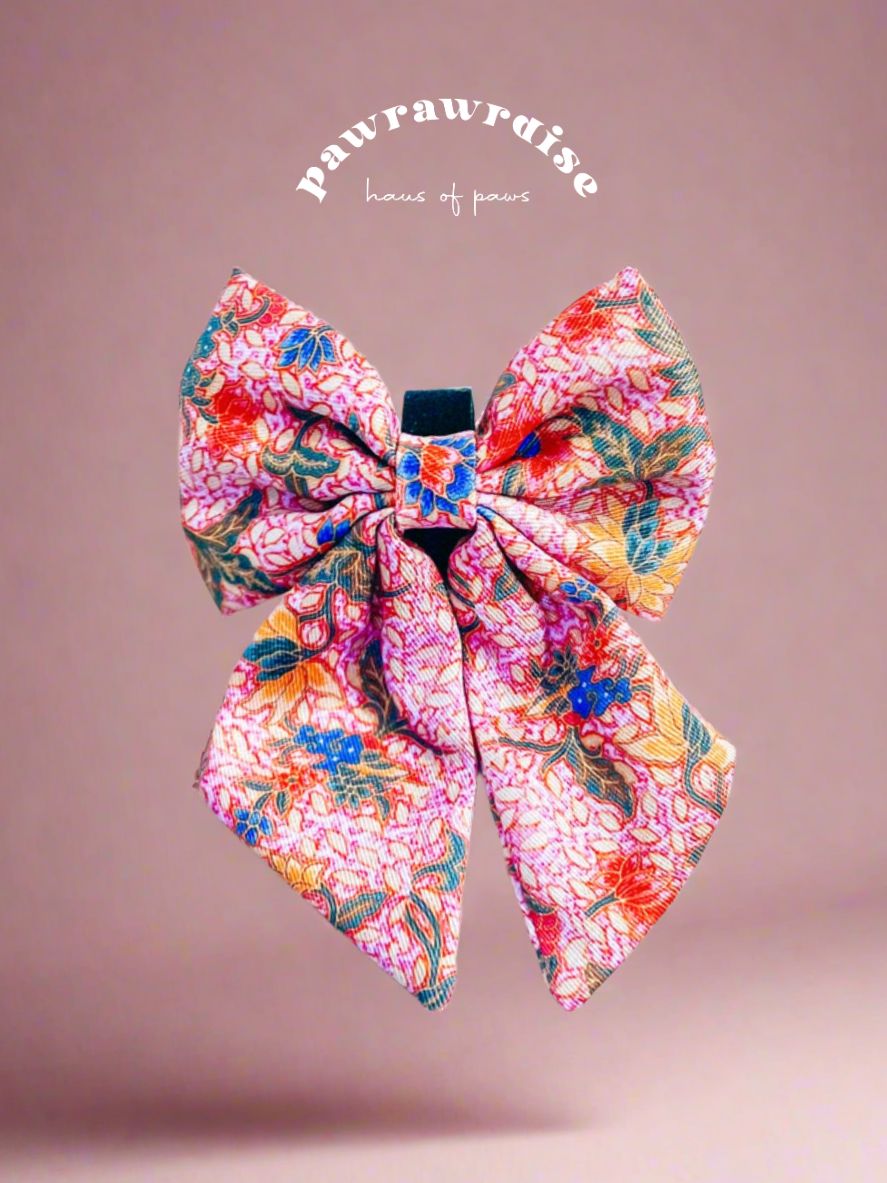Leigh Nonya Blossom Sailor Bow: decorative pet bow in Nonya-inspired floral print