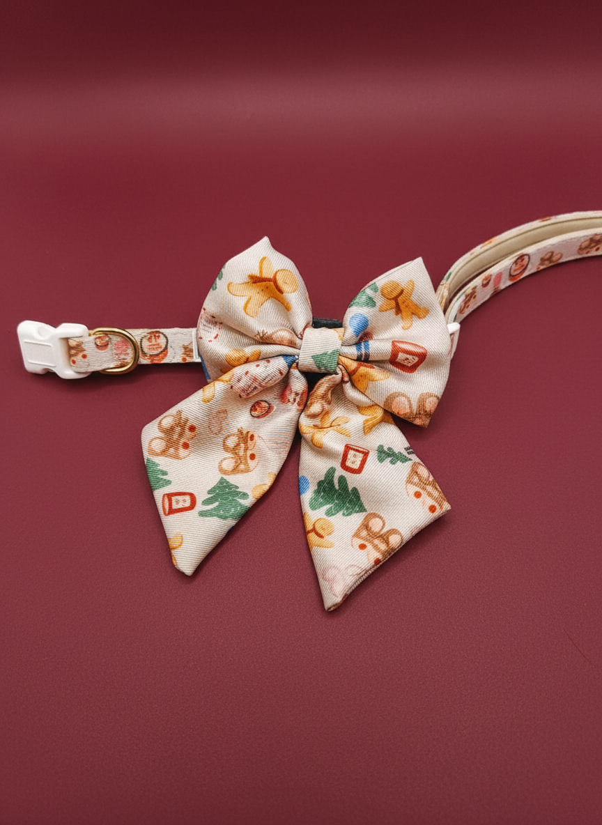 Noel coordinated pet accessories with a festive design