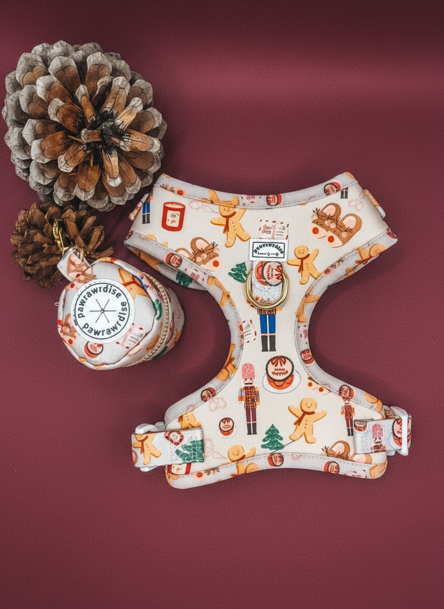 Noel’s Tradition Adjustable Harness – festive adjustable or step-in harness designed for dogs and cats