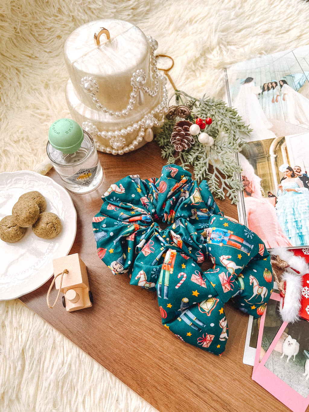 Nutcracker Pillow Bow – handmade pillow bow for pets in a signature print