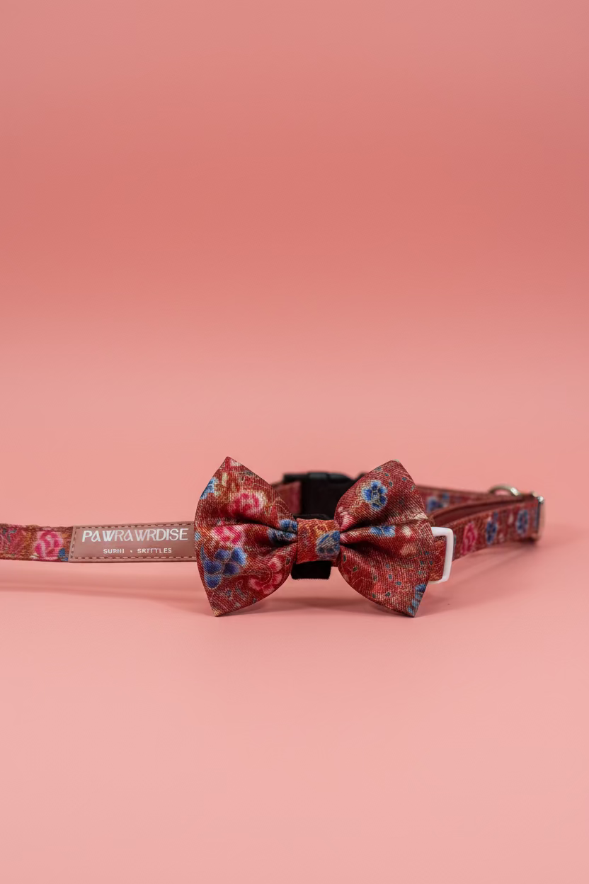 Scarlet Batik Bow Tie – decorative pet bow in a red batik-inspired print