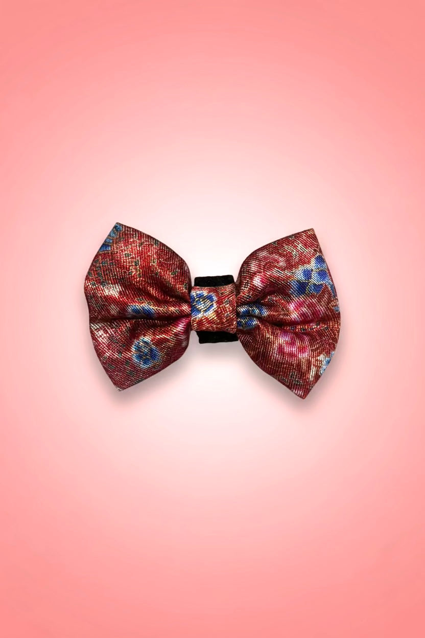 Scarlet Batik Bow Tie – decorative pet bow in a red batik-inspired print