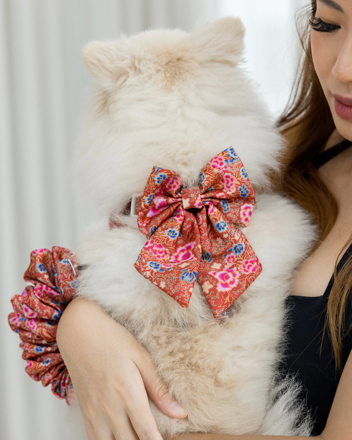 Scarlet Batik Sailor Bow – decorative pet bow in a red batik-inspired print