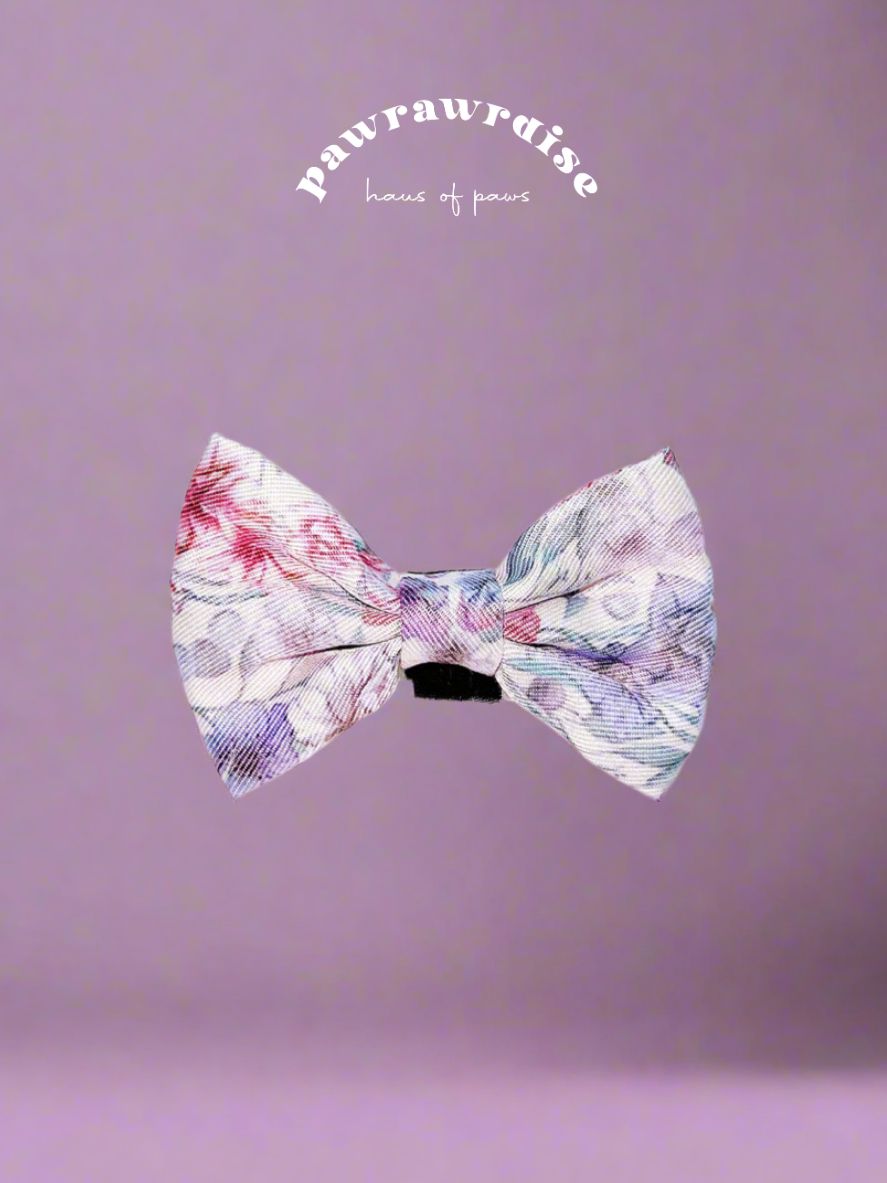 Whimsical Floral Bow: decorative pet bow in lavender-and-blush floral print