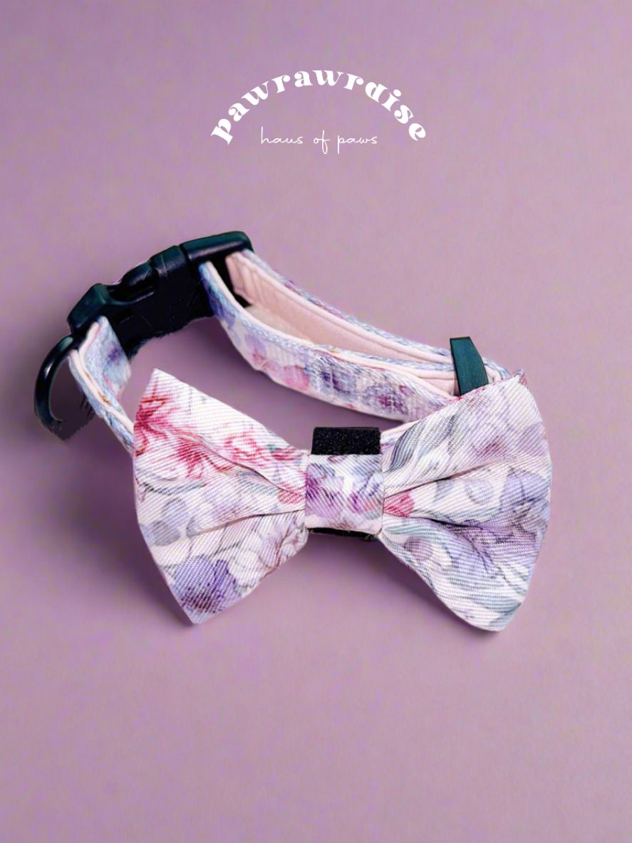Whimsical Floral Bow: decorative pet bow in lavender-and-blush floral print
