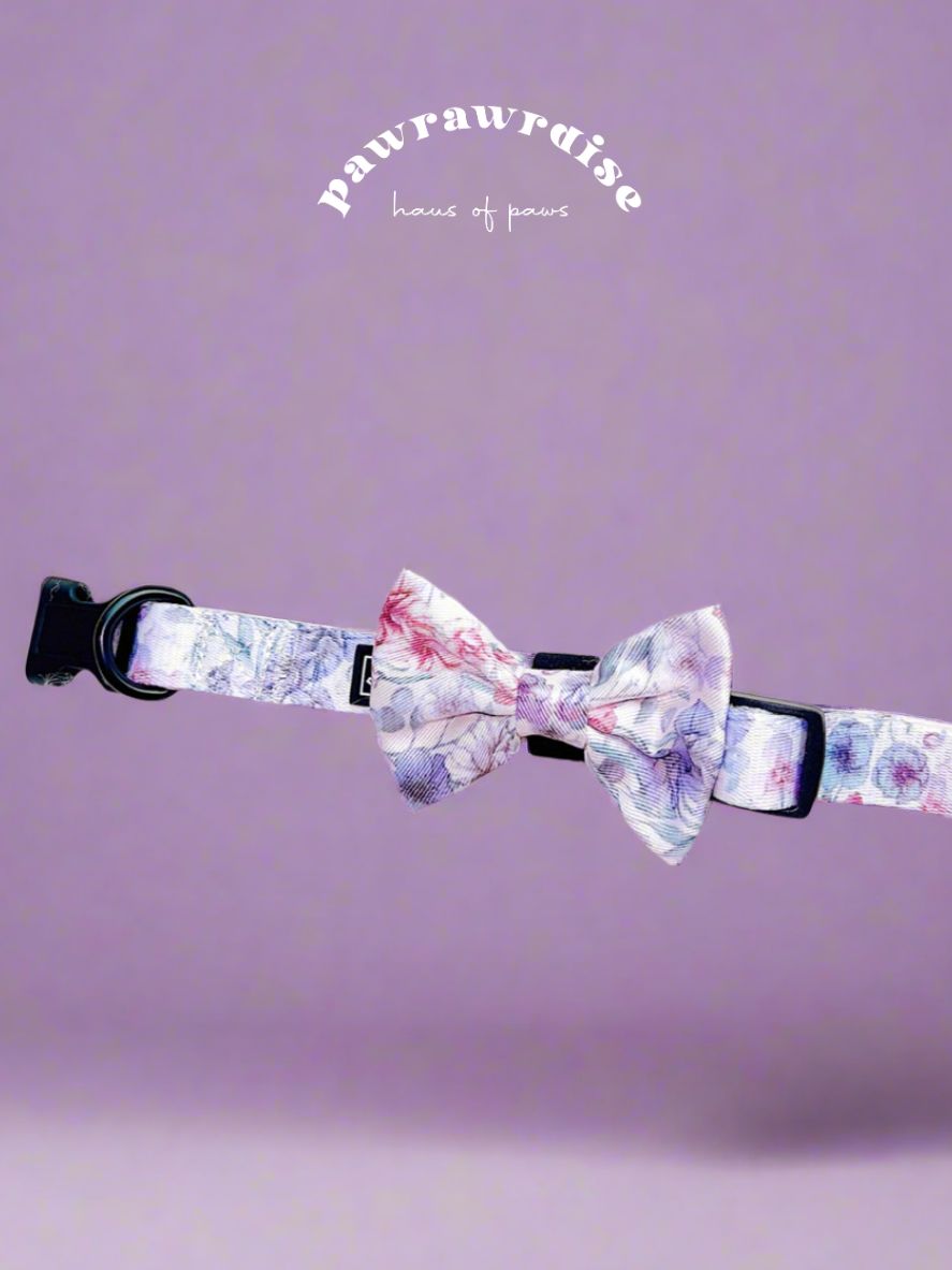 Whimsical Floral Bow: decorative pet bow in lavender-and-blush floral print